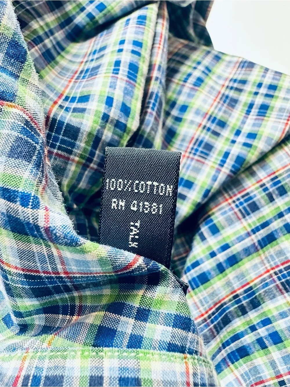 Ralph Lauren Classic Fit Plaid Button Down Shirt 15.5 Blue Cotton Red Pony